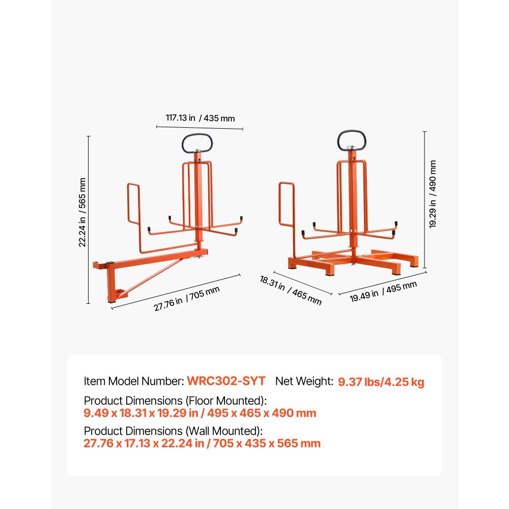Wire Spool Holder, Floor or Wall Mounted (100/50 lbs), Cable Spool Dispenser, Portable Wire Reel with Handle, Swivel Eyelet, for Cable Transport in Various Conditions