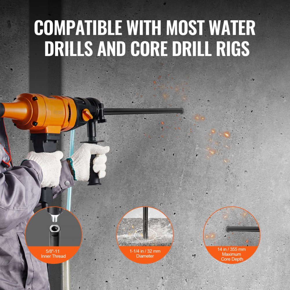 Diamond Drill Bit Core Drill, 32mm Wet Diamond Core Drill, 355mm Drilling Depth Concrete Core Drill, 5/8"-11 Female Thread, Laser Welding, Diamond Wet Drill for Concrete Bricks and Blocks, Black
