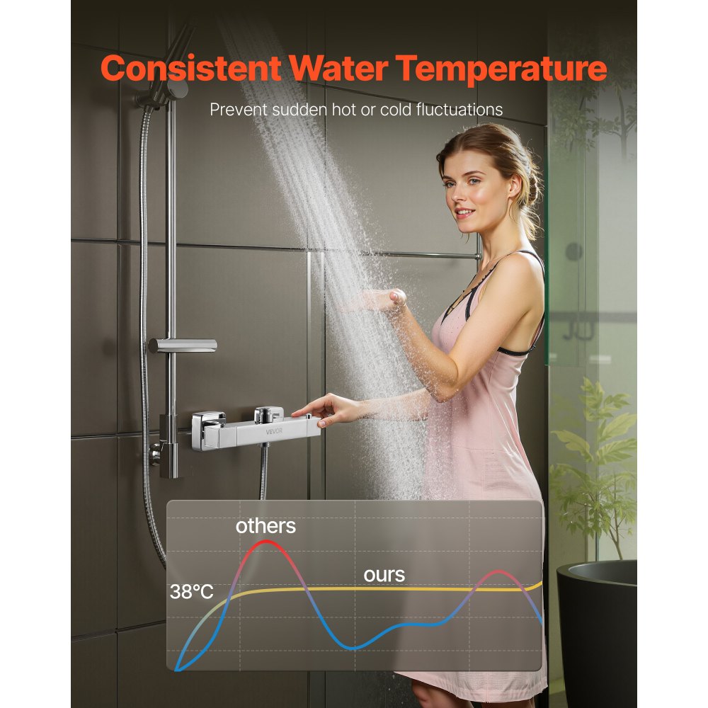 Robinet de douche avec thermostatique, thermostat de douche avec verrouillage de sécurité 38 °C, robinet de douche, robinet de baignoire (2 trous), vannes de régulation de température pour salle de bain, camping-car, hôtel, chrome-argent Robinet de douche avec thermostatique, thermostat de douche avec verrouillage de sécurité 38 °C, robinet de douche, robinet de baignoire (2 trous), vannes de régulation de température pour salle de bain, camping-car, hôtel, chrome-argent
