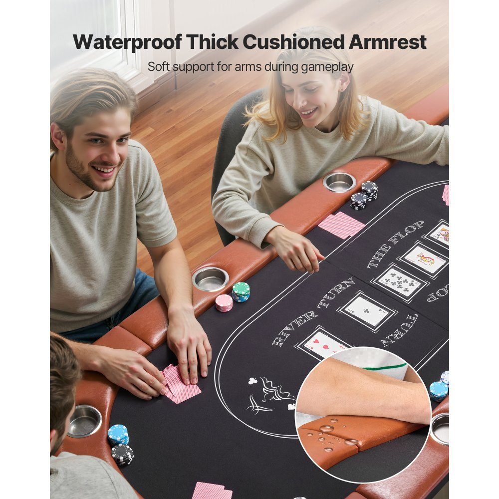 Klappbarer Pokertisch für 8 Spieler (72 Zoll), Casino-Freizeittisch mit gepolsterten Schienen und Getränkehaltern, ovale tragbare Spieltische mit Filz- und Metallbeinen, Texas Hold'em Poker
