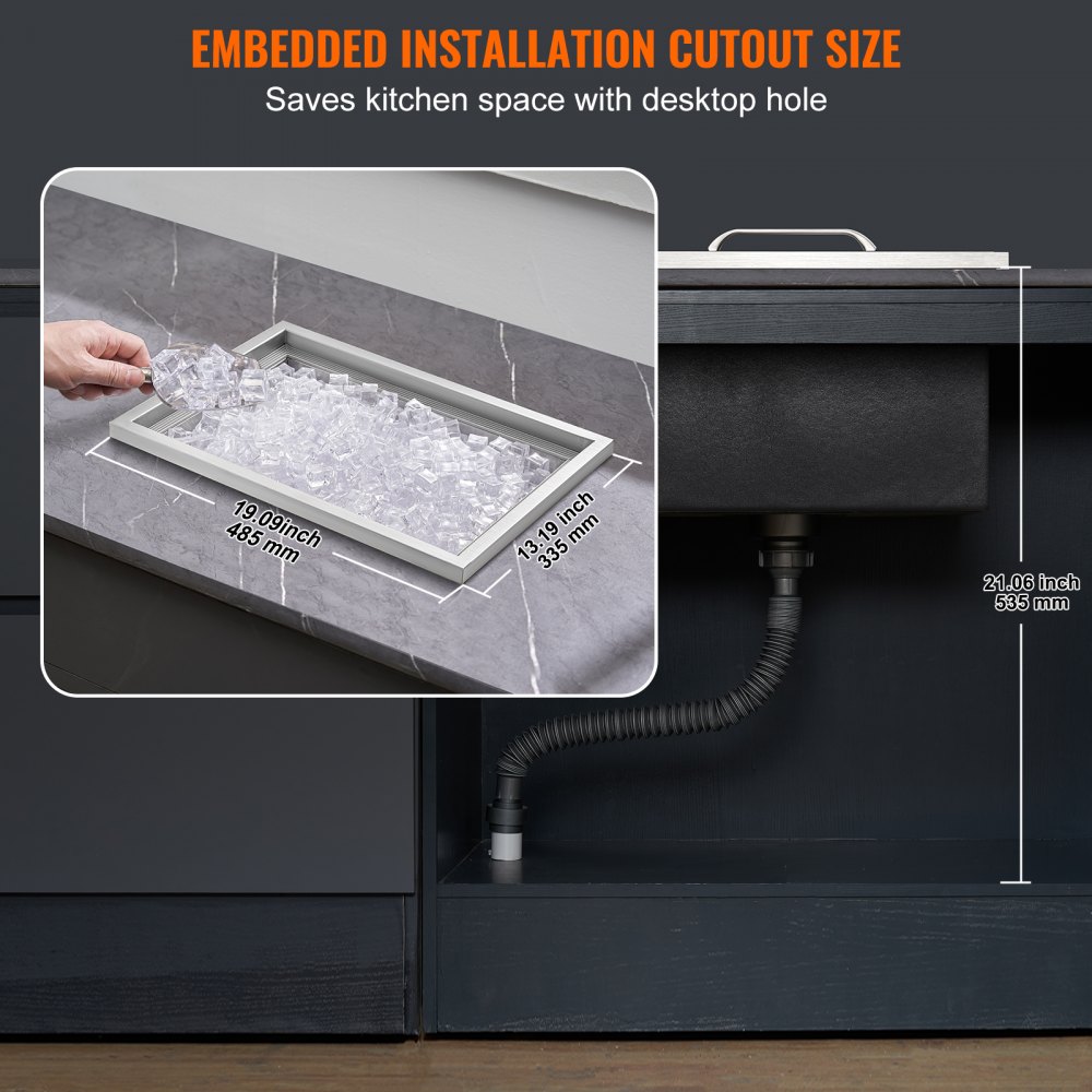 Drop-in-Eisbox, 30,25 l Edelstahl-Eiskühler, 508 x 355 x 308 mm großer kommerzieller Eisbehälter mit Abdeckung, integrierter Eisaufbewahrungsbox, Abflussrohr und Abflussstopfen im Lieferumfang enthalten Drop-in-Eisbox, 30,25 l Edelstahl-Eiskühler, 508 x 355 x 308 mm großer kommerzieller Eisbehälter mit Abdeckung, integrierter Eisaufbewahrungsbox, Abflussrohr und Abflussstopfen im Lieferumfang enthalten