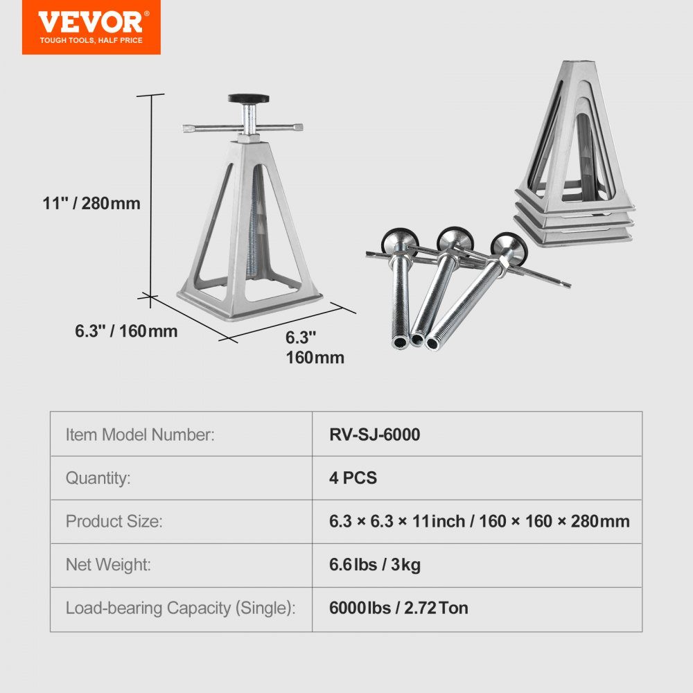 4 Stuk Auto Jack 2.72T Auto Jack Stand Auto Jack 280-435mm Camper Ondersteuning Trailer Jack camper Stabiliserende Ondersteunt