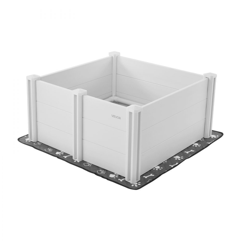 Whelping box for dogs, 98x98x46cm, puppy playpen made of plastic PVC with height-adjustable door & washable pee pad, deformation-proof puppy box for medium-sized dogs, milk white