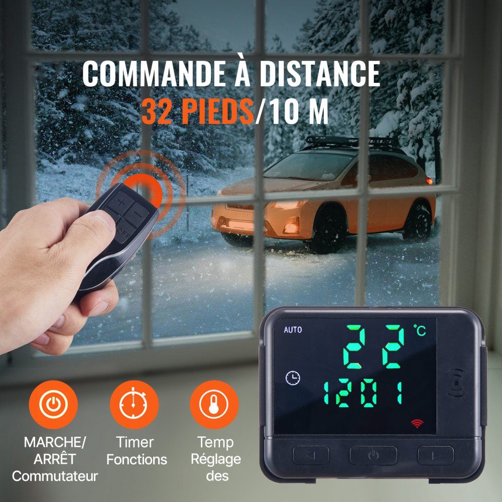Réchauffeur d'air diesel Réchauffeur supplémentaire 12 V 5 kW Réchauffeur d'air Réchauffeur d'air diesel supplémentaire Réchauffeur d'air 0,12-0,52 L/h Réchauffeur diesel avec écran LCD et télécommande Réchauffeur d'air diesel