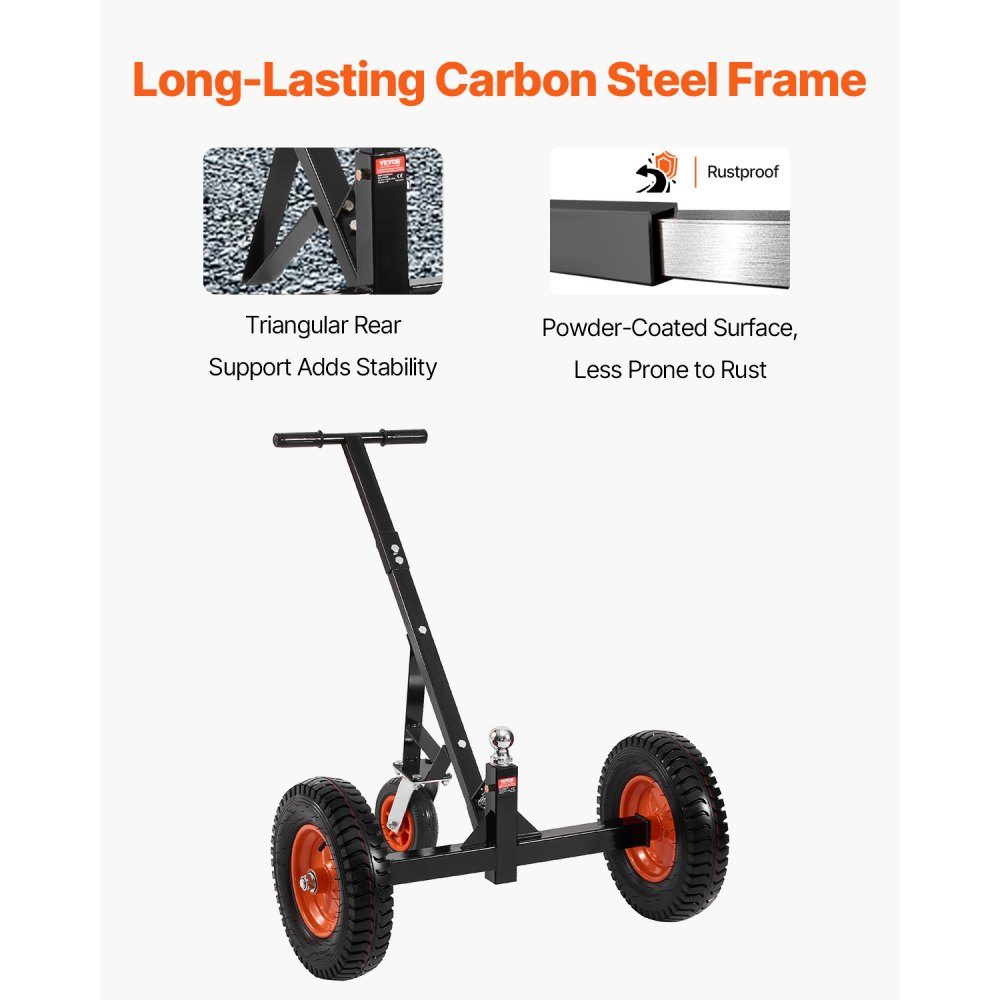 Manoeuvrer Trailer, Trailer Trolley, 544kg Support Load, 460 & 560mm Adjustable Height, 50.8mm Ball, 386mm Pneumatic Tires, Carbon Steel, for Moving Motorhome Trailers