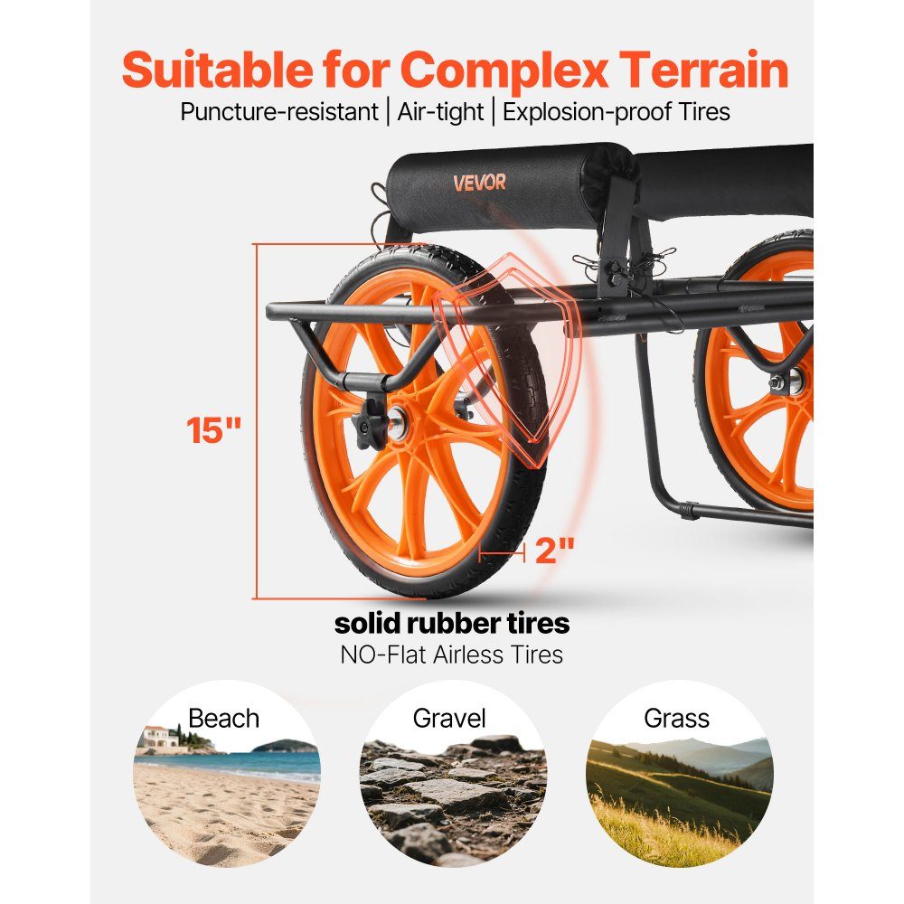 Kayak Trolley 150kg Canoe Trolley with 15" Solid Tires and Tie Down Strap Boat Trolley for Transporting Kayaks Canoes Paddleboards Jon Boats Water Sports Equipment 770 x 495 x 425mm