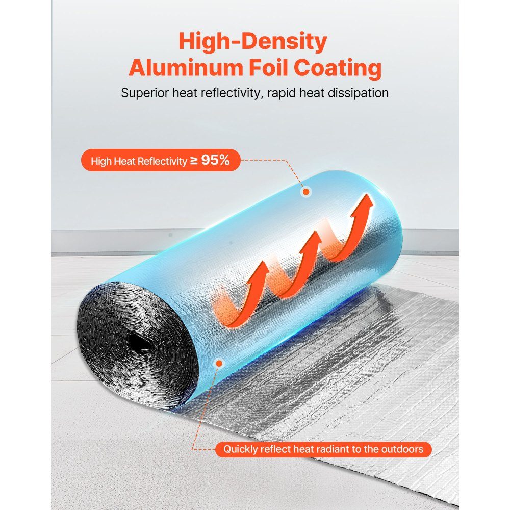 Isolatiefilm Aluminiumfolie Reflecterende Film 6mm 48" x 100ft Dubbellaags Warmtereflecterende Luchtbelbescherming Thermische Isolatierol voor Garagedeurramen en RV-daken