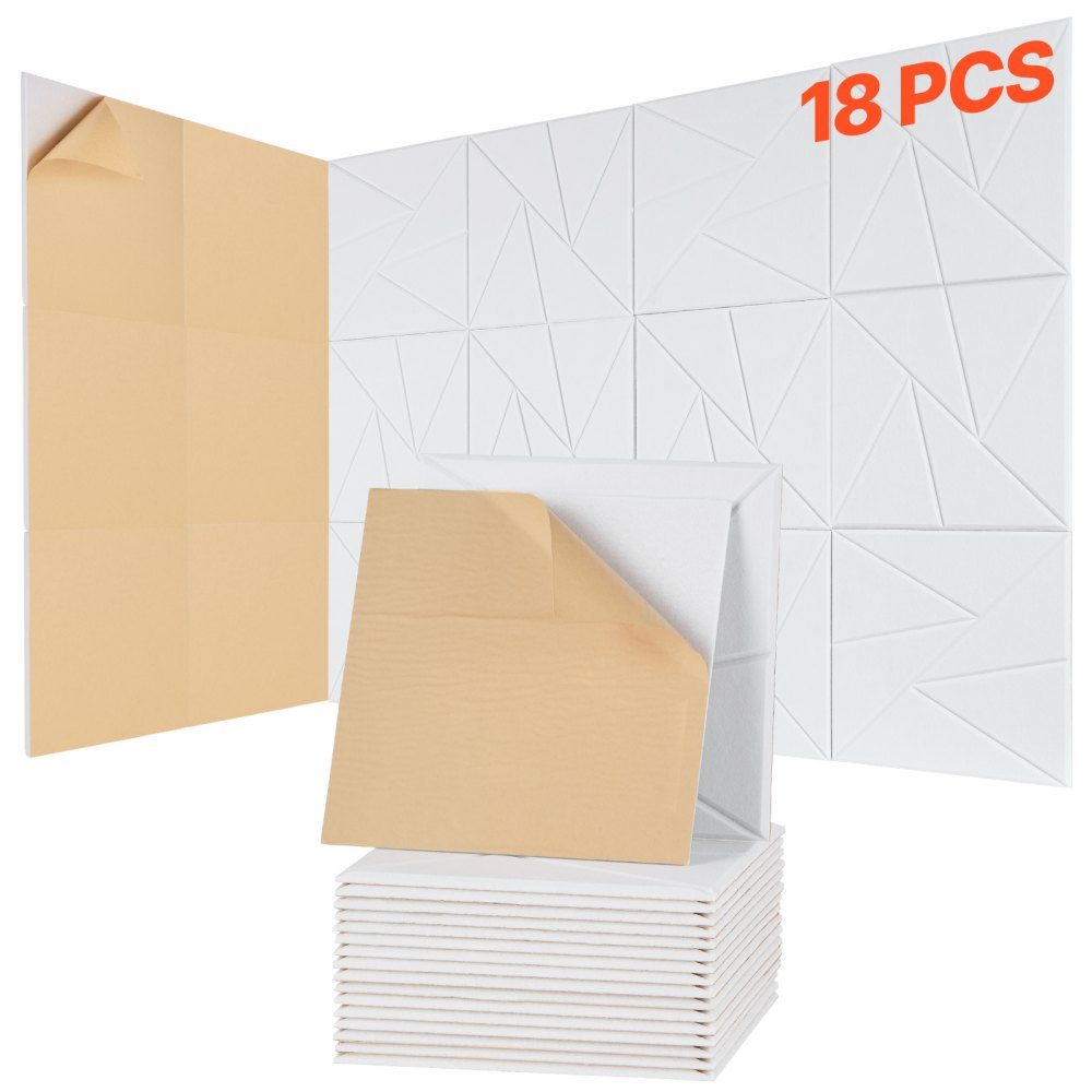 Akustikplatten mit selbstklebendem Klebeband, 300 x 300 x 10 mm, schalldichte Schaumstoffplatten, Polyesterfaser-Akustikwandpaneele für Heimstudio, Büro, Theater, Weiß, 18 Stück