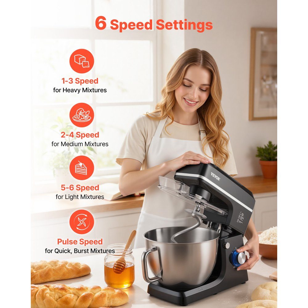 Food Processor Dough Mixer 1400W 7.84L Food Processor with Tilting Head Stainless Steel Bowl Dough Hook Whisk Scraper, Household Food Processor for Baking and Mixing, Black