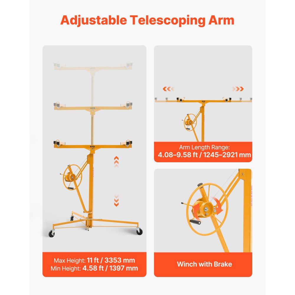 Plattenheber bis max. 68 kg, 3353 mm Höhe, Gipskartonheber mit verstellbarem Teleskoparm, Gipskarton, Trockenbauheber, Plattenheber, Hebezeug, Werkzeug, für Decken- und Wandmontage (gelb) Plattenheber bis max. 68 kg, 3353 mm Höhe, Gipskartonheber mit verstellbarem Teleskoparm, Gipskarton, Trockenbauheber, Plattenheber, Hebezeug, Werkzeug, für Decken- und Wandmontage (gelb)