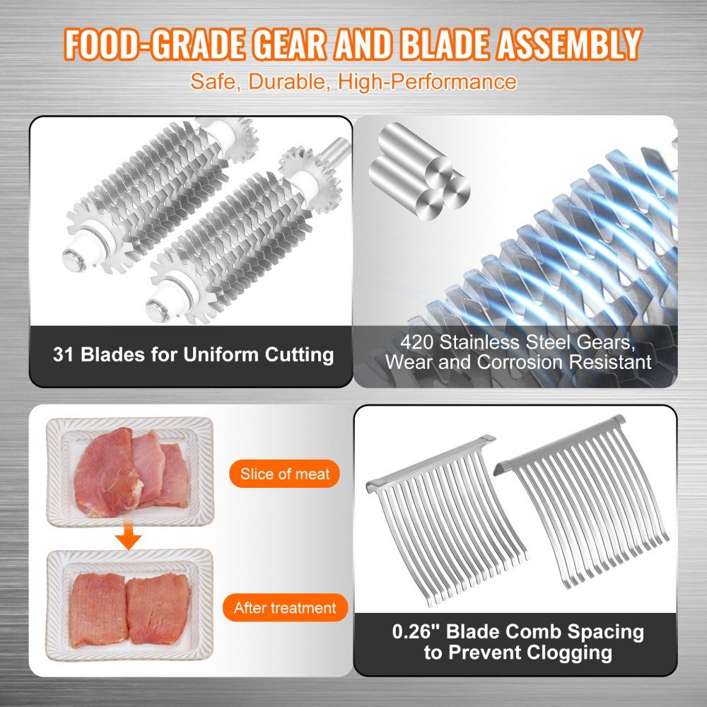 Meat Tenderizer Machine 445x300x245mm Meat Tenderizer 420 Stainless Steel Meat Tenderizer Blades Steak Tenderizer for Chicken Beef Pork Steak Kitchen Home Restaurant Cooking Accessories