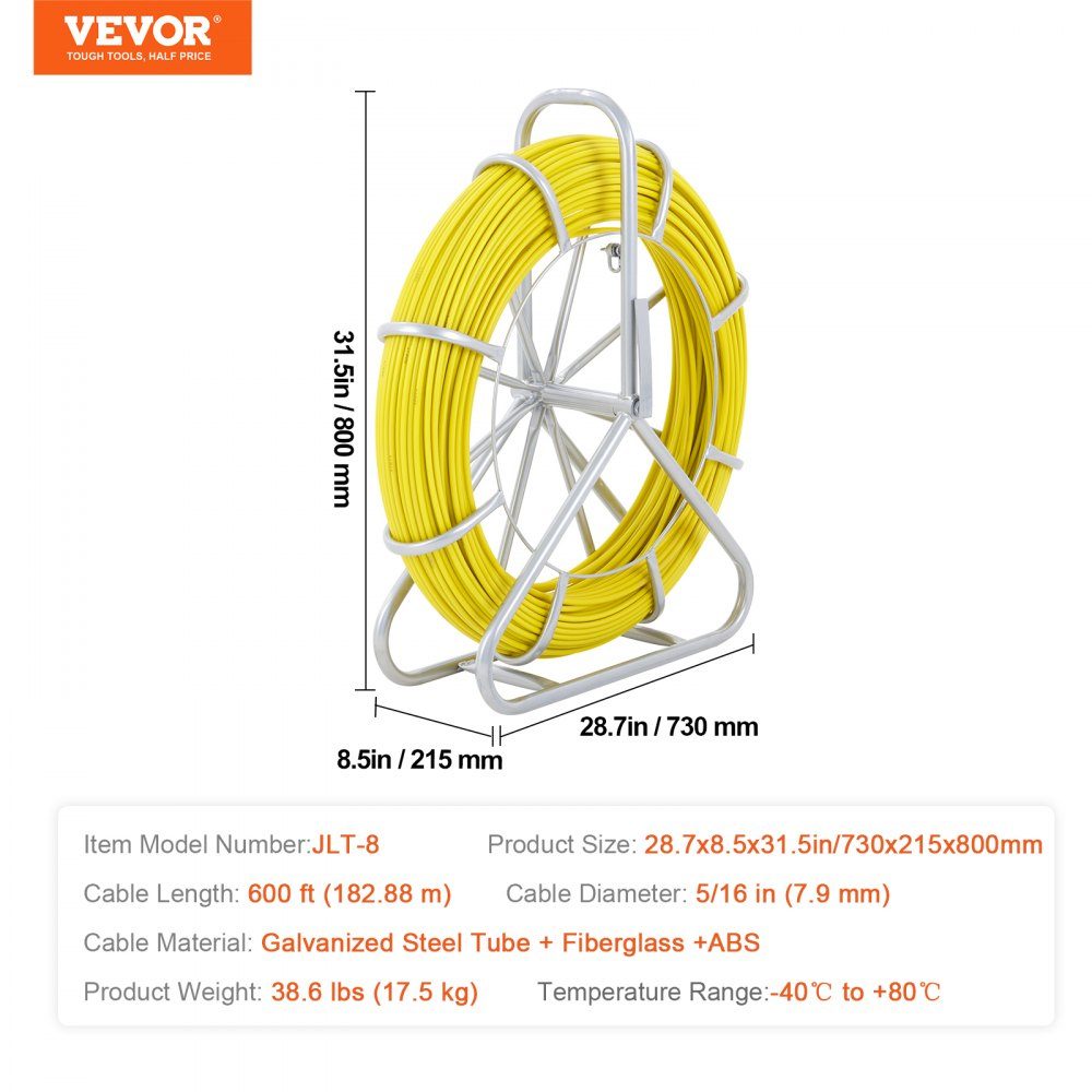Fish Tape Puller Fiberglass 183m 7.9375mm Wire Cable Running Duct Rodder