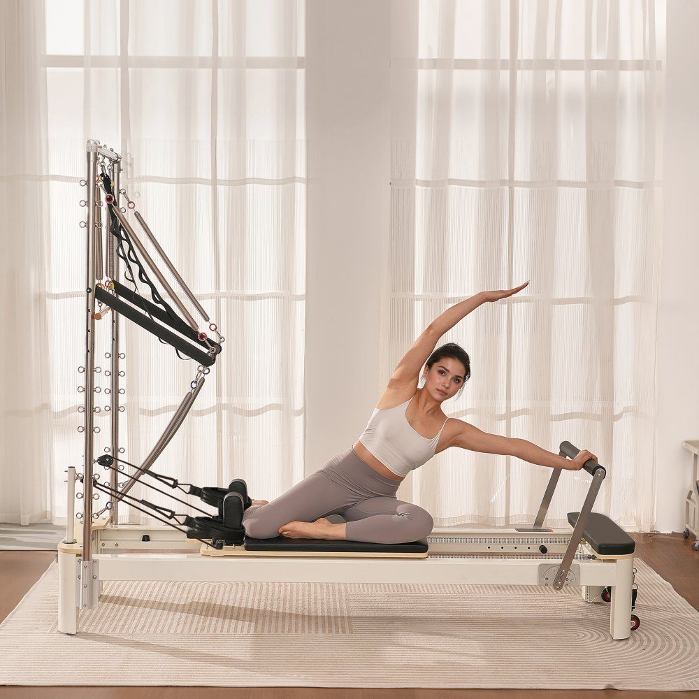 Pilates-Reformer-Gerät für den Heimgebrauch, Krafttrainingsgerät mit zwei Widerständen, Reformer-Box und Sprungbrett, für Fortgeschrittene und Anfänger, bis zu 400 Pfund