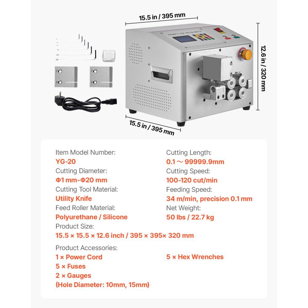Automatic shrink tube cutter, pipe cutting machine with LCD display, 1-20mm cutting diameter, 0.1-99999.9mm cutting length for PVC-PE pipes, silicone pipes, soft water pipes
