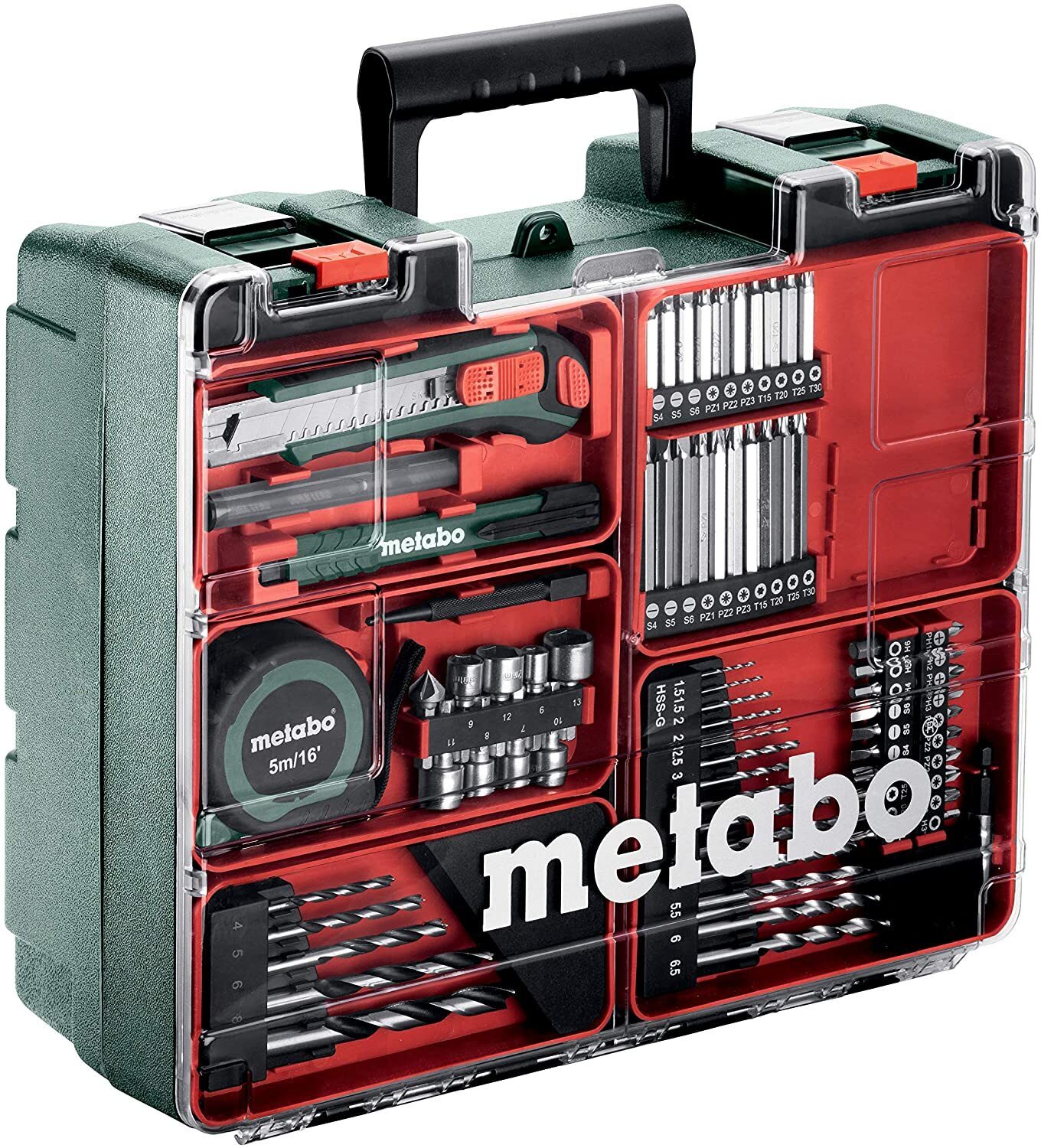 Metabo Akkuschrauber / Akku-Bohrschrauber Mobile Werkstatt Starterset im Kunststoffkoffer; mit 2 Li-Power Akkupacks (18 V/2,0 Ah), Ladegerät SC 30 + Zubehör - Neuheit