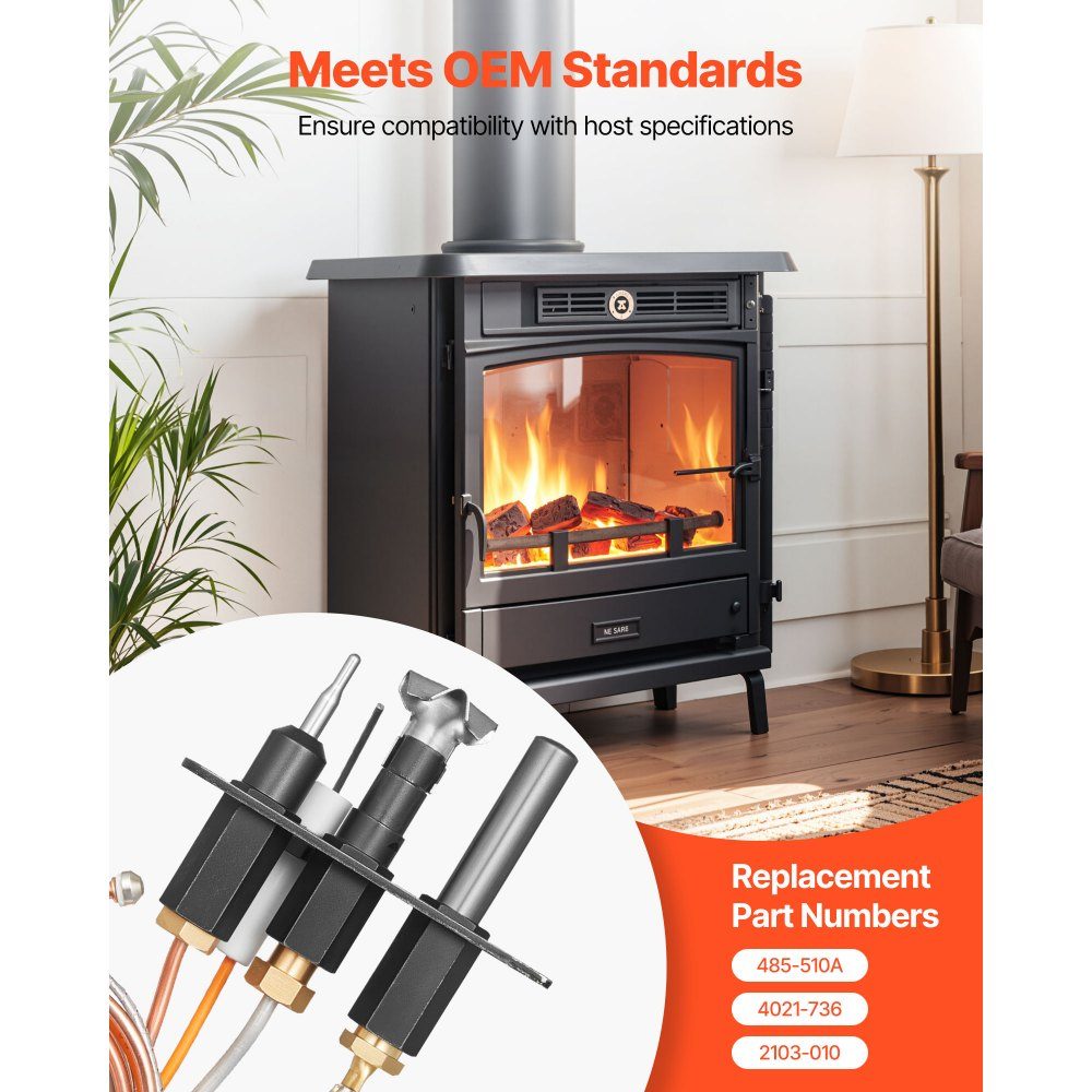 Erdgas-Zündbrenner-Baugruppe, OE 485-510A, 4021-736, 2103-010 Kamin-Gas-Zündflammen-Set, Erdgas-Zündungsersatz, kompatibel mit Quadra-Fire, Heat & Glo, Heatilator-Modellen, schwarz