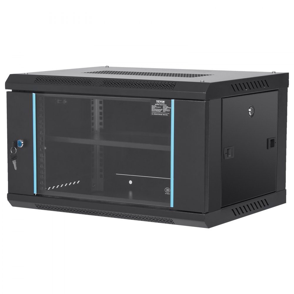 6U Wall Mount Network Server Cabinet, 15.5" Deep Server Rack Cabinet Enclosure, Max 200lbs, Floor Mount Load Capacity, with Lockable Glass Door Side Panels, for IT Equipment, A/V Equipment