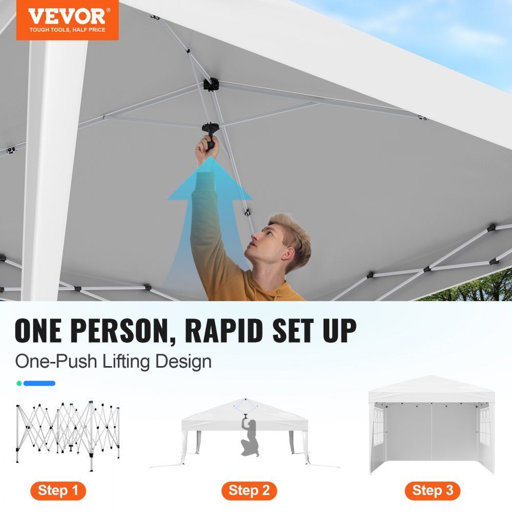 Opvouwbare tuinpaviljoen, 2,95x2,95x2,63m, paviljoentent, draagbare tuintent met zijwanden en geventileerde ramen, 3 hoogte-instellingen, partytent, zonnescherm voor buitenevenementen, wit