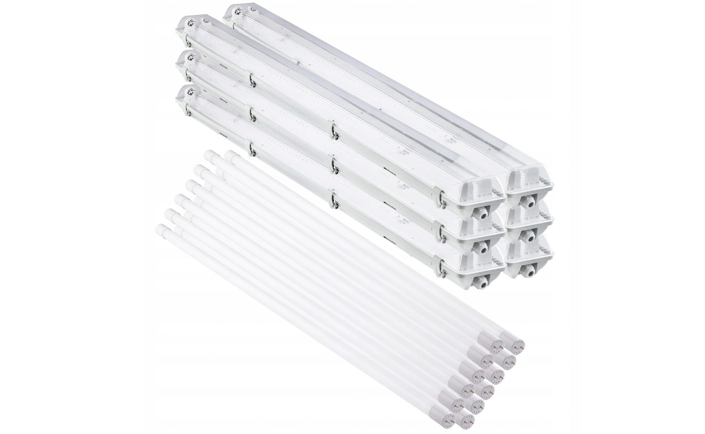 10x lampa przemysłowa LED do pomieszczeń mokrych, lampa warsztatowa, lampa pokojowa 1500mm, 48W, kompletny zestaw