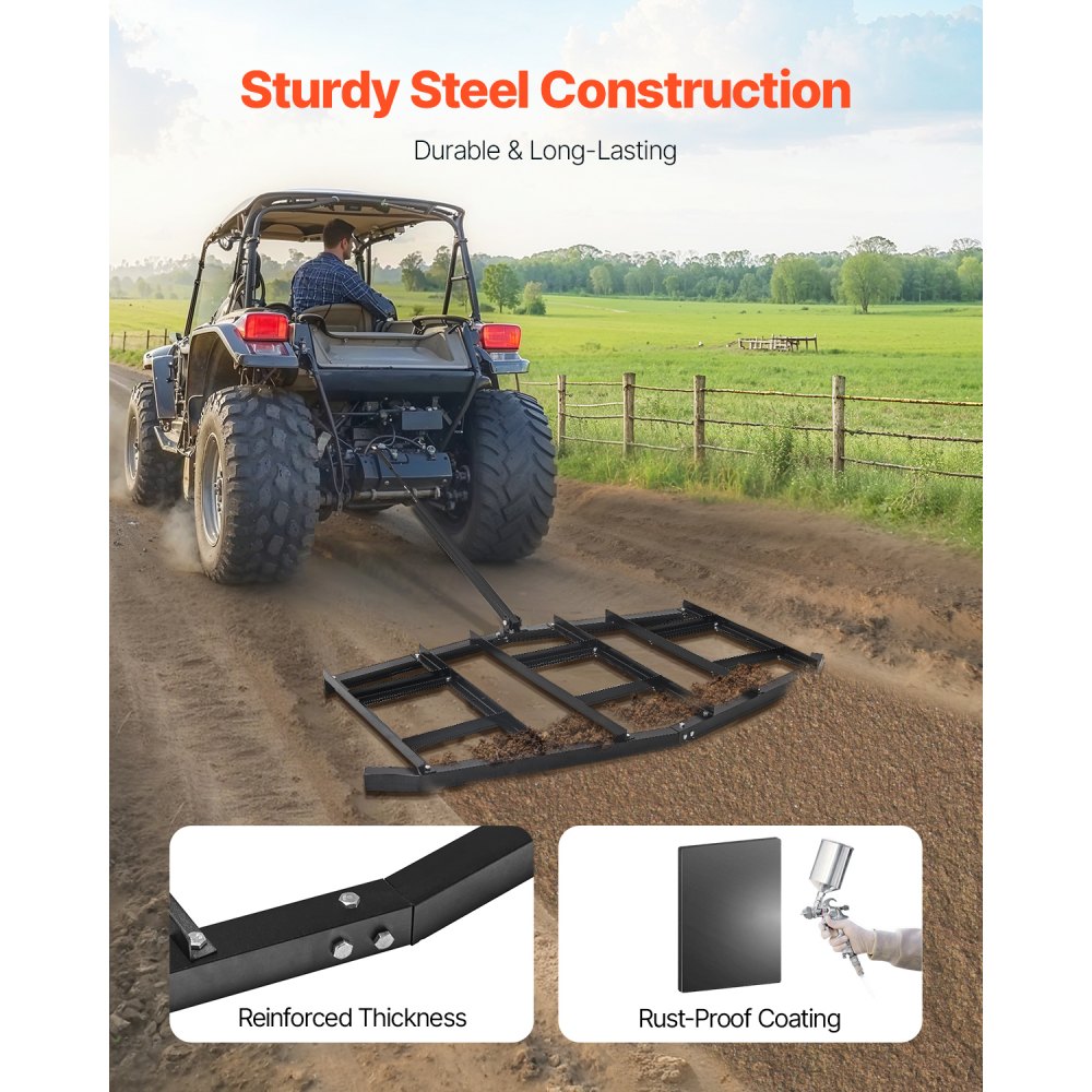 Drag Harrow 2150 x 2120 x 110mm Lawn Tractor Driveway Leveler Q235 Steel with Adjustable Bars and Pin Hitch Tractor Driveway Harrow for ATVs UTVs Drag Harrow 2150 x 2120 x 110mm Lawn Tractor Driveway Leveler Q235 Steel with Adjustable Bars and Pin Hitch Tractor Driveway Harrow for ATVs UTVs
