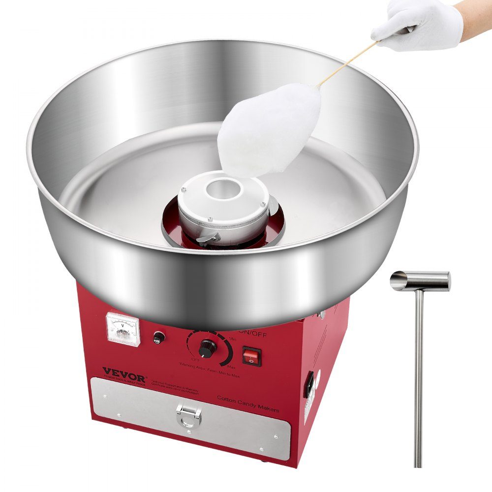 Elektrische Zuckerwattemaschine, kommerzielle Zuckerwattemaschine (1000 W), mit 52 cm Edelstahlschüssel & Zuckerschaufel & Schublade, perfekt für Kindergeburtstage, Familienfeiern, Partys, Rot