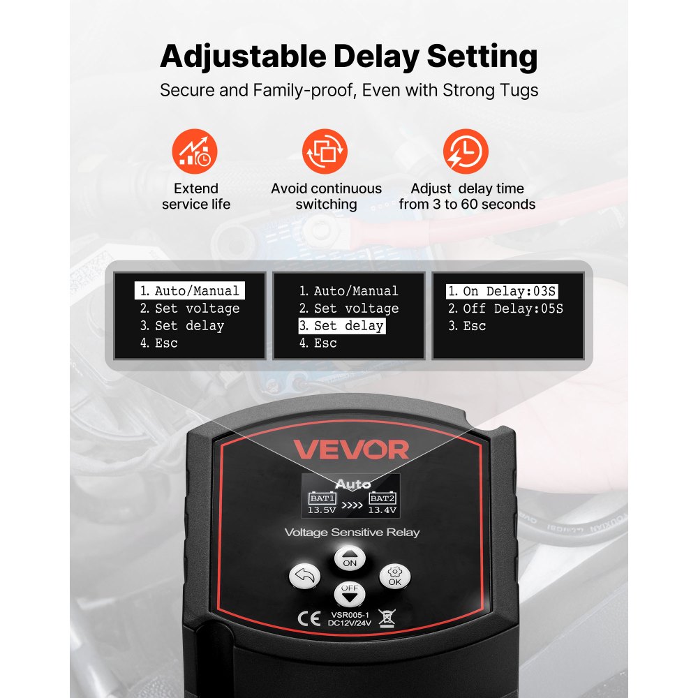 Dual Battery Disconnect Relay Kit, 12V 300A 6m 33.6mm² (2AWG) VSR Voltage Sensitive Relay with Voltmeter LCD Screen Battery Isolator Switch Compatible with Lithium Batteries for UTV ATV