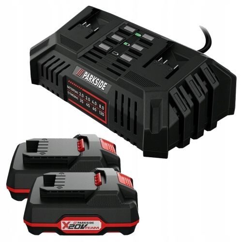 Podwójna ładowarka akumulatorów PARKSIDE® 20 V »PDSLG 20 A1 «, 4,5 A z zestawem akumulatorów 2x2AH