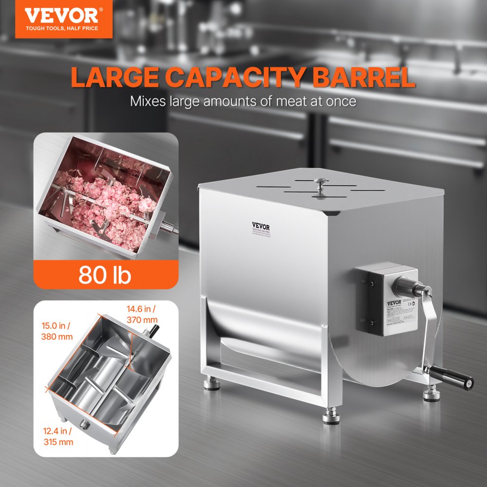 Handmatige vleesmixer 40L vleesverwerkingsapparaat (max. 36,29 kg vlees mengen), roestvrijstalen vleesmixer, worstmixer met reductietandwiel, handmixer voor gehakt Handmatige vleesmixer 40L vleesverwerkingsapparaat (max. 36,29 kg vlees mengen), roestvrijstalen vleesmixer, worstmixer met reductietandwiel, handmixer voor gehakt
