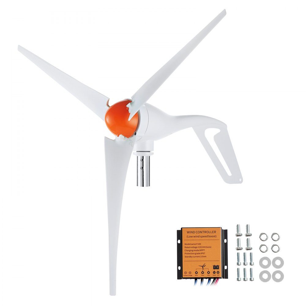 500W wind turbine, 12V wind generator, 3 blade wind power generator with MPPT controller, adjustable wind direction and 2.5m/s starting wind speed, suitable for RV, boat on farm at home