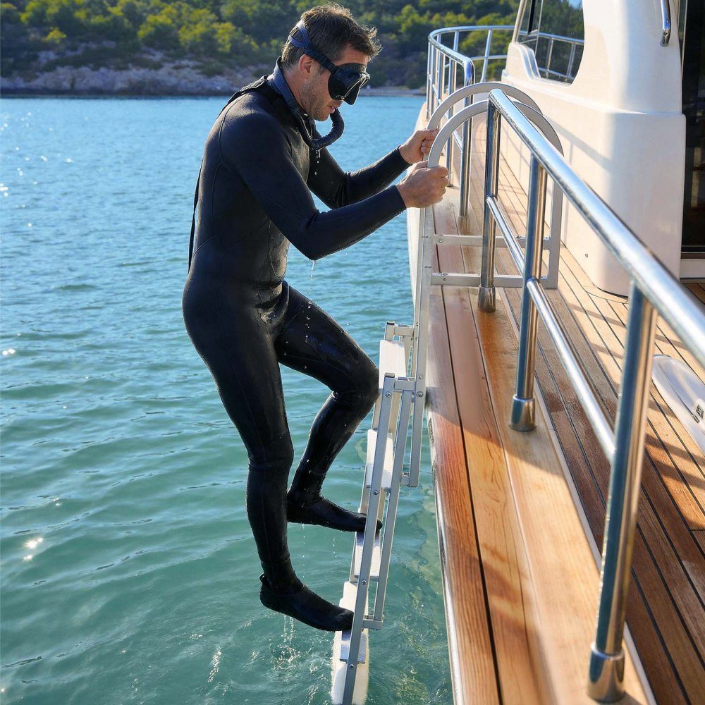 Dockleiter einziehbar, Bootsleiter mit 4 rutschfesten Stufen, breiten Pedalen und Handlauf, 227 kg schwere Poolleiter für den Einstieg, Teleskopleiter aus Aluminiumlegierung für Docks, Pools, Seen, Boote