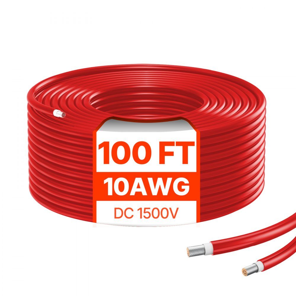 100ft Solar Cable, Solar Panel Extension Cable, 10AWG Cable, IP67 Waterproof PV Cable for Home Solar Panels, -40 to 105℃, Ships and RVs, Red