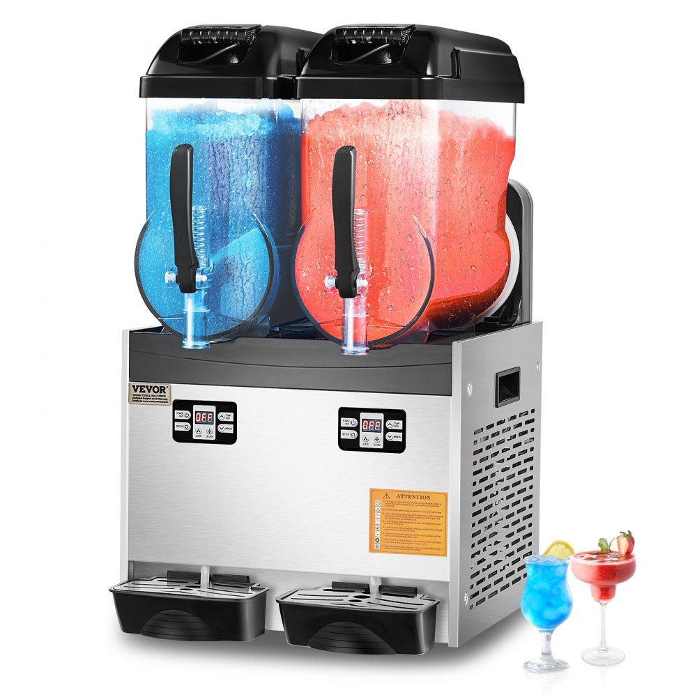 Kommerzielle Slush-Maschine, 12 l x 2, Doppeltank, Slush-Eismaschine, Slushy-Maschine für gefrorene Getränke, 96 Tassen Margarita-Smoothie-Maschine für Zuhause, Partys, Restaurants, Cafés, Bars