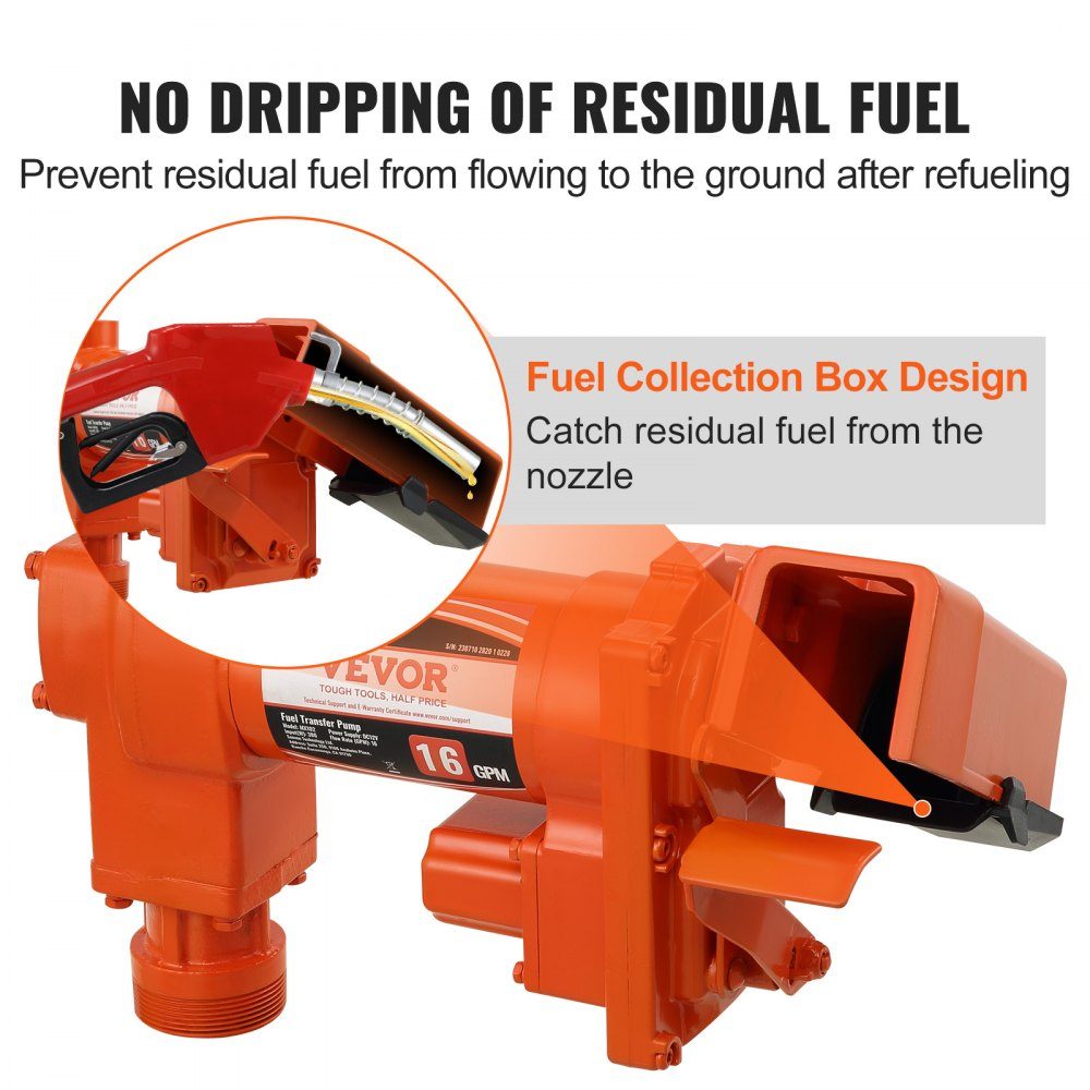 Brandstofopvoerpomp, 12 V DC, 60,5 l/min, 1/4 pk, benzinezuigpomp met mondstuk, uitlaatslang en zuigleiding voor benzine, diesel, kerosine, ethanol en methanolmengsels en biodiesel