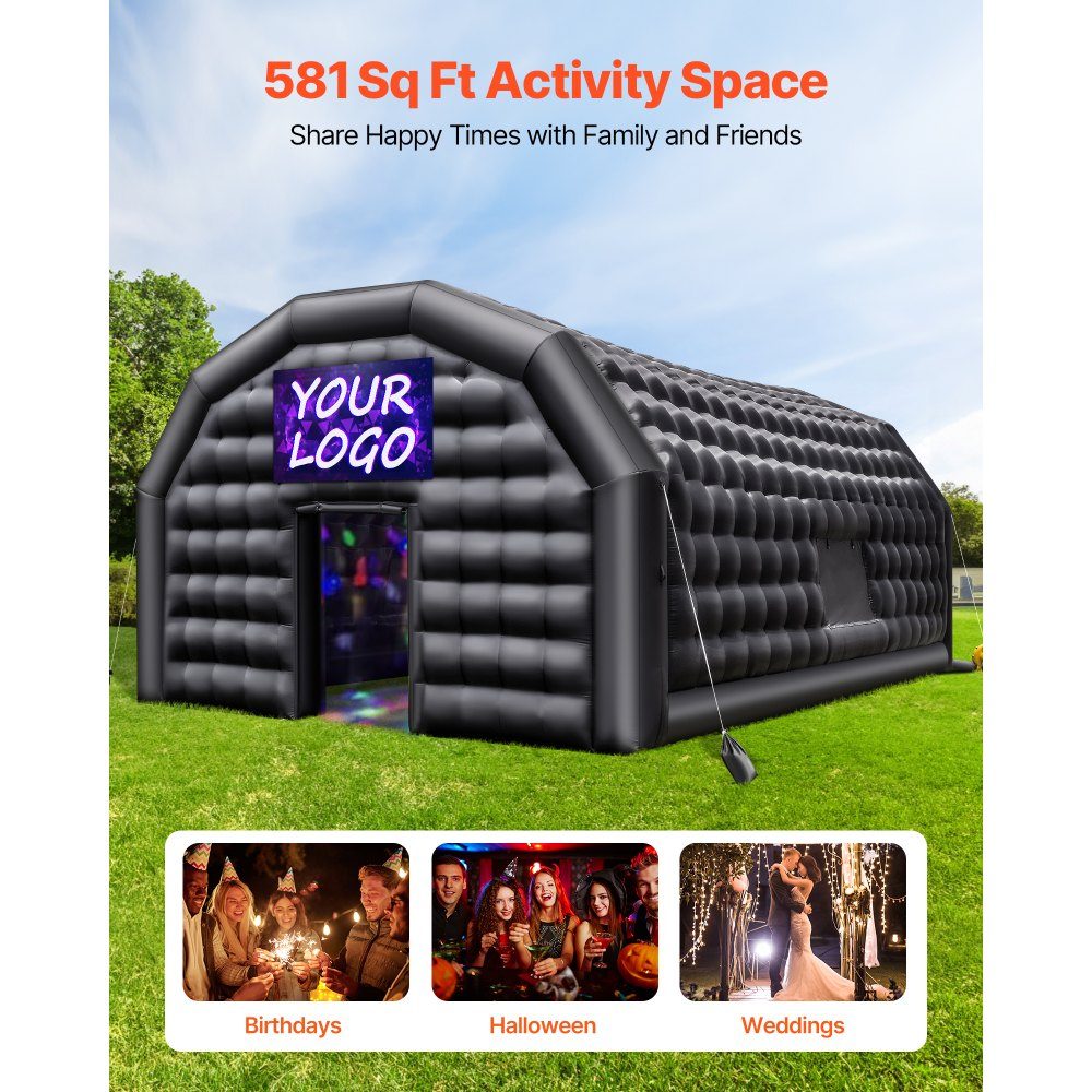 Inflatable Party Tent 9x6x4m, Cube Tent for Disco Night Club, Gazebo Wedding Tent with 1100-W- Blower, Sandbag, 2 Windows for Events, Birthday, Wedding, Black