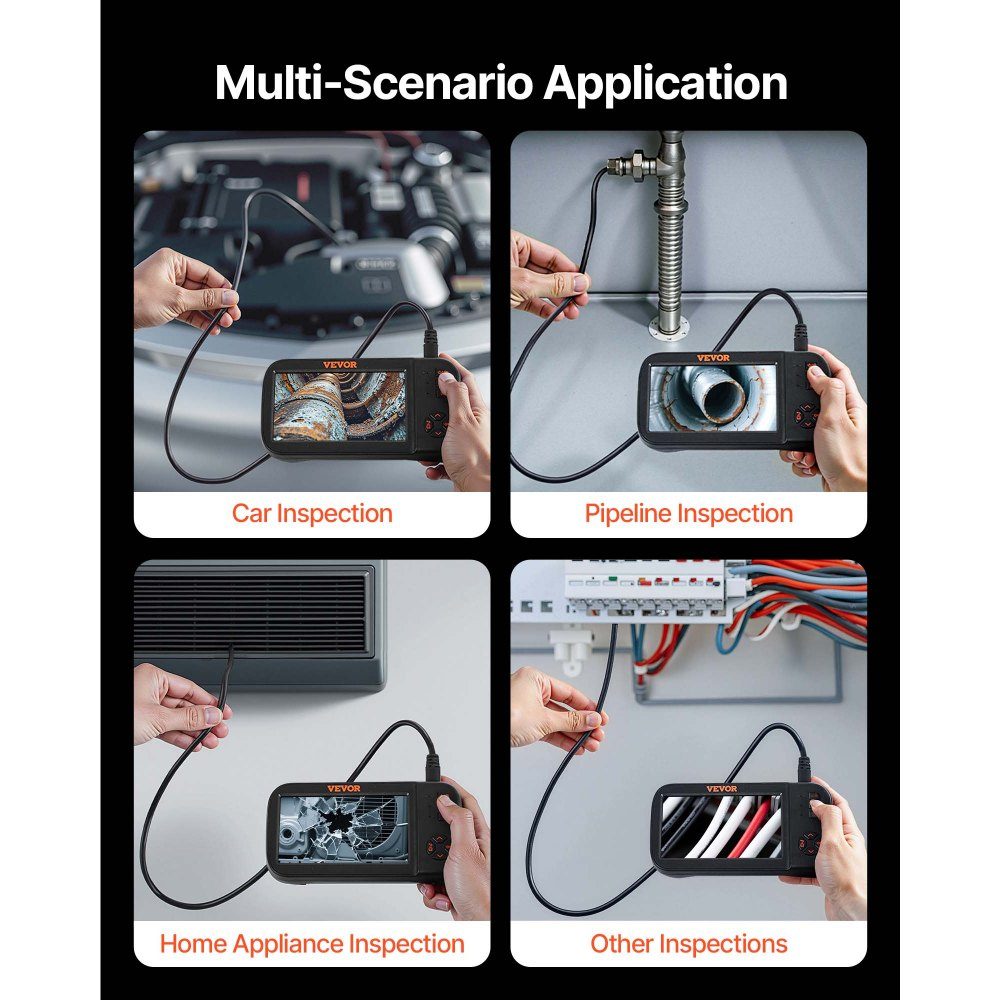 Endoscope Camera with Light Triple Lens Industrial Endoscope 4.5" IPS Screen Inspection Camera 1920x1080 Waterproof Pipe Camera Car Engine Sewer HVAC Duct Inspection