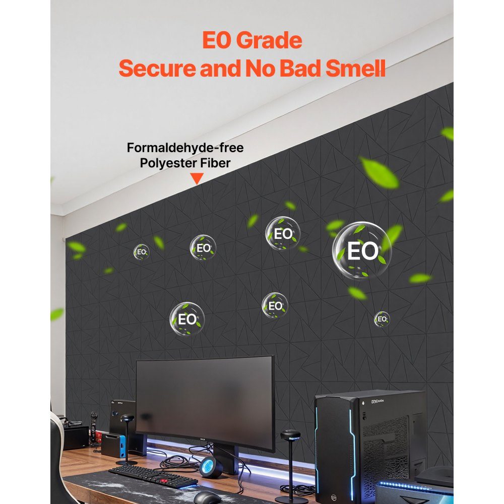Packung mit 18 Akustikplatten mit selbstklebendem Klebeband, 300 x 300 x 10 mm, schalldichte Schaumstoffplatten, Akustikwandpaneele aus Polyesterfaser, für Zuhause, Studio, Büro, Theater, Schwarz