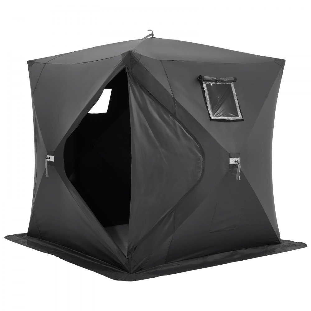 Tragbares Eisangelzelt, Pop-up-Eisangelzelt für 3–4 Personen, Angelzelt, Angelschirm, thermische Eishütte für Winterangeln, Zelt mit Ankern, Seilen, Tragetasche, 2,3 x 2,3 x 2 m, schwarz