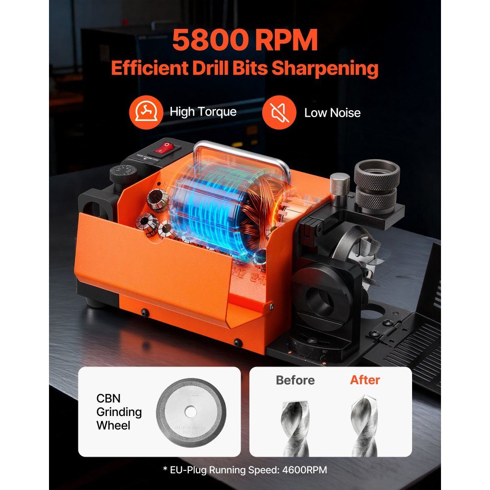Meuleuse de foret MR-13A 3-15 mm avec angle de pointe réglable de 95° à 135°, machine de réaffûtage à grande vitesse de 4600 tr/min avec 13 pinces et meule CBN pour ateliers et garages – Réf. HT-23462