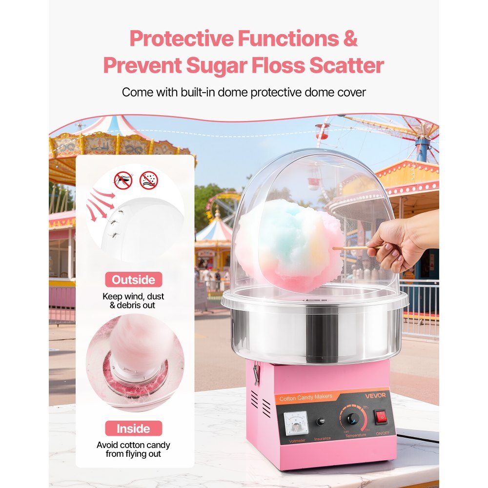 Elektrische suikerspinmachine 1000W, suikerspinmachine met deksel en roestvrijstalen kom en suikerlepel, ideaal voor carnaval, verjaardagen, familiebijeenkomsten, suikerspinmachine roze