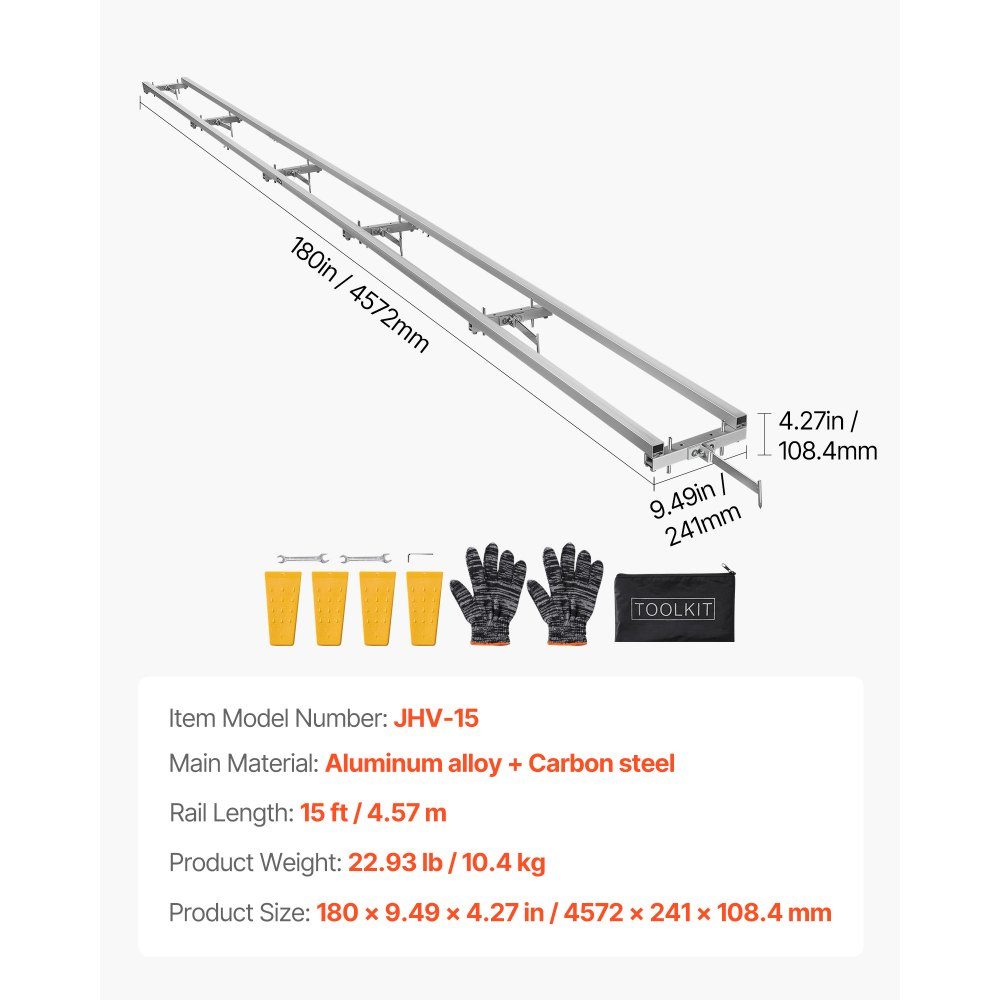 Sawmill Rail Guide System 4.5m, 6 Crossbar Chainsaw Milling Kits, Aluminum Saw Milling Rail System for Chainsaw, 4 Wedge Rail Milling Guide Kit for Construction Workers and Woodworkers