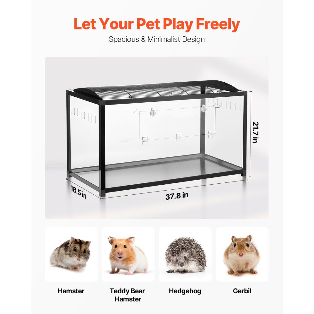 Hamsterkäfig, 360°-Ansicht, transparenter Hamsterlebensraum, Kleintierkäfig, 96 x 47 x 55 cm, belüfteter Mäusekäfig mit Vordertür, Rattenkäfig, tragbares Hamsterhaus für Ratten, Meerschweinchen