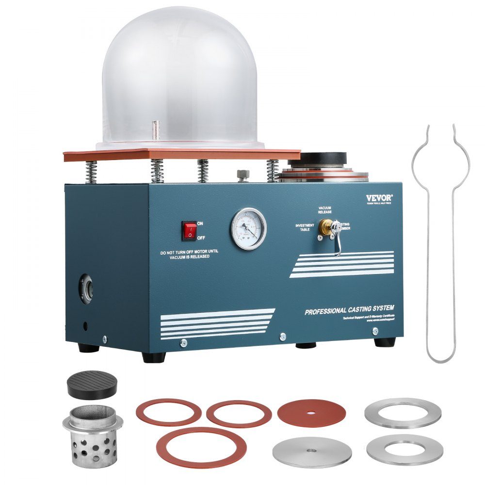 Vakuum-Feingussmaschine, 400 ml, mit 3 CFM-Pumpe, Glocke und Präzisionsmessgerät, Metallschmuck-Gießwerkzeug, Vakuum-Gießmaschine zum Gießen und Schmelzen von Schmuck (28 x 28 cm), 290 W Leistung