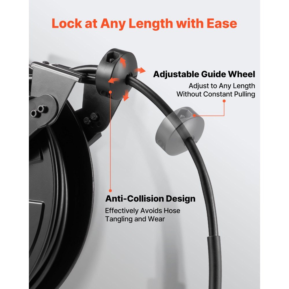 Schlauchaufroller für Hochdruckreiniger, 15,2 m x 9,5 mm, Schlauchaufroller aus Stahl, max. 275 bar, automatische Rückwicklung, flexible Wand-/Bodenmontage, für die Reinigung von Autowaschanlagen, Gartenböden
