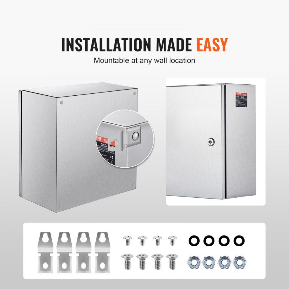 Armoire électrique Boîtier en acier inoxydable NEMA, 300x300x200 mm, boîte de jonction électrique en acier NEMA 4X, IP66 étanche à l'eau et à la poussière, pour usage intérieur et extérieur, avec plaque de montage