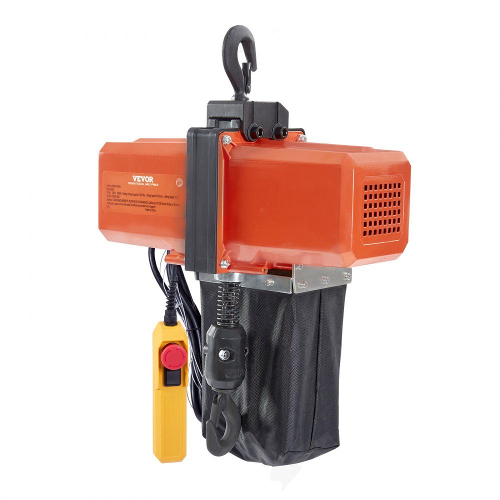Electric Chain Hoist, 1100 lbs Capacity, 15ft Lift Height, 9.2ft/min. Speed, 230V Single Phase Overhead Crane with G100 Chain, 10ft Cable Remote Control for Garage, Shop, Hotel, Home