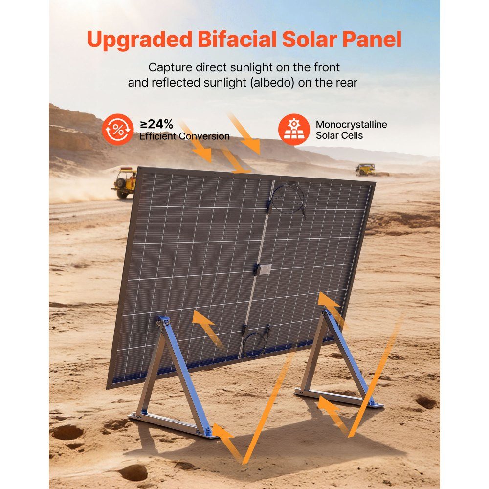 Bifacial Solar Panel 2pcs 400W 16BB Monocrystalline N Type PV Module 24% Efficiency Waterproof IP65-Solarpanel with MC4 Output and Aluminum Frame for Car Boat RV Off Grid