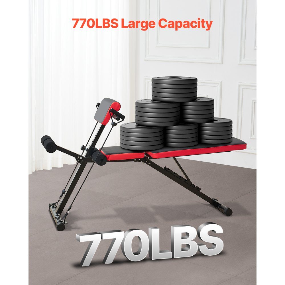 Multifunctional Full Body Training Weight Bench Hyperextension Bench Roman Chair 350kg Adjustable Foldable Back Trainer Sit-Up Training Equipment for Home Gym Black
