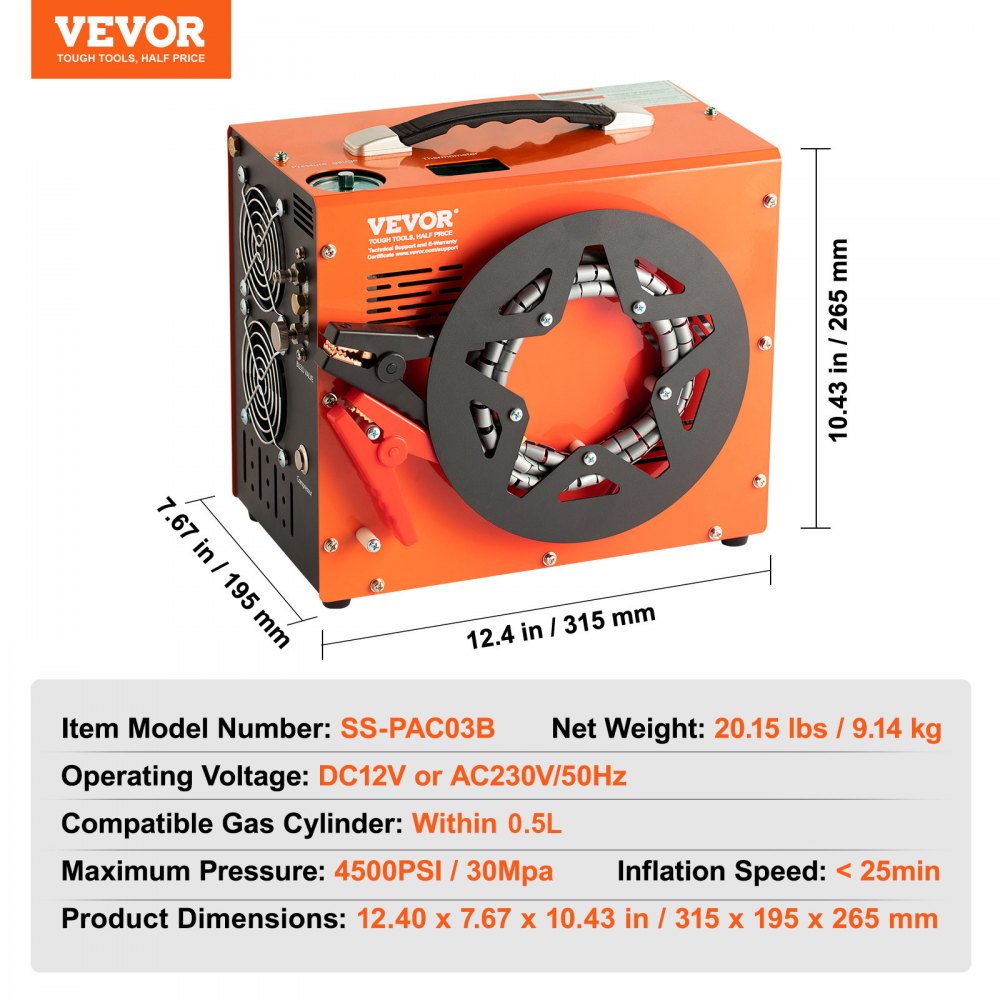 PCP-Kompressor 30 MPa/4500 PSI, Luftkompressor 0,5 l, tragbarer PCP-DC-12-V- und AC-230-V-Kompressor, 25-Minuten-Einschaltdauer-Luftpumpe, 600-W-Hochleistungskonverter-Hochdruckpumpe, Luftgewehrgewehr PCP-Kompressor 30 MPa/4500 PSI, Luftkompressor 0,5 l, tragbarer PCP-DC-12-V- und AC-230-V-Kompressor, 25-Minuten-Einschaltdauer-Luftpumpe, 600-W-Hochleistungskonverter-Hochdruckpumpe, Luftgewehrgewehr