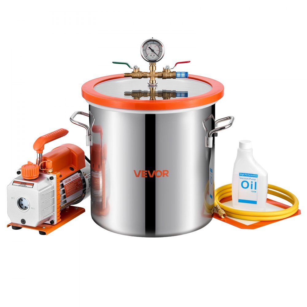 Vakuumpumpe mit 18,9 l Vakuumkammer, 3,5 CFM 99 l/min, 180 W, 1-stufige Vakuumpumpe, Vakuumpumpen-Set, 1,5 m Schlauch, zum Stabilisieren von Holz und Entgasen von Silikonharz
