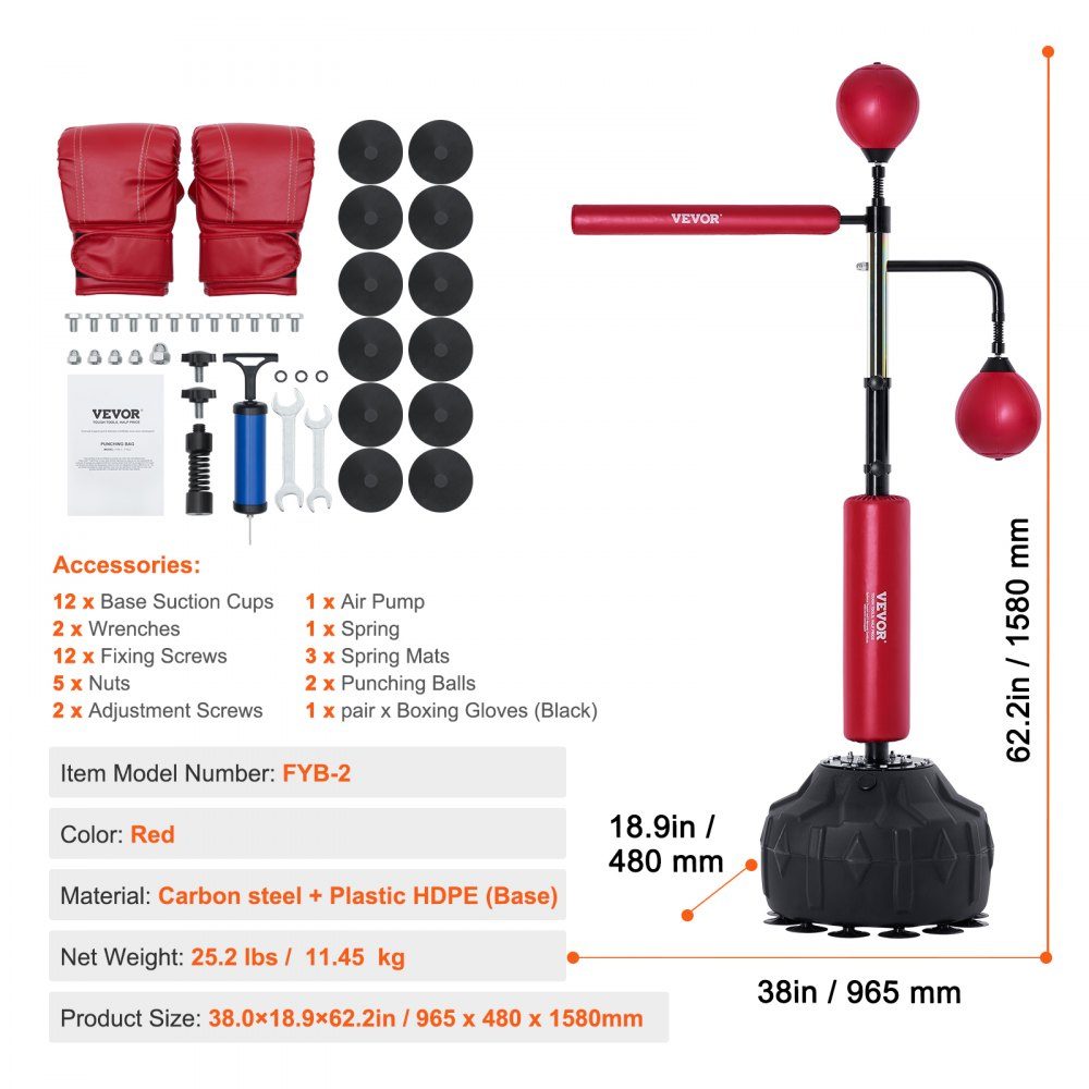 Boxing Speed ​​Trainer, Punching Bag with Stand, Reflex Punching Bag for Teens and Adults, Height Adjustable Freestanding Punching Bag Set with Gloves, Workout Speed ​​Bag for Training, Red